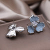 Korea Design Jewelry Blue Enamel Oil Drop Flower Zircon Earrings Elegant Women's Daily Work Accessories