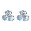 Korea Design Jewelry Blue Enamel Oil Drop Flower Zircon Earrings Elegant Women's Daily Work Accessories