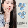 Korea Design Jewelry Blue Enamel Oil Drop Flower Zircon Earrings Elegant Women's Daily Work Accessories