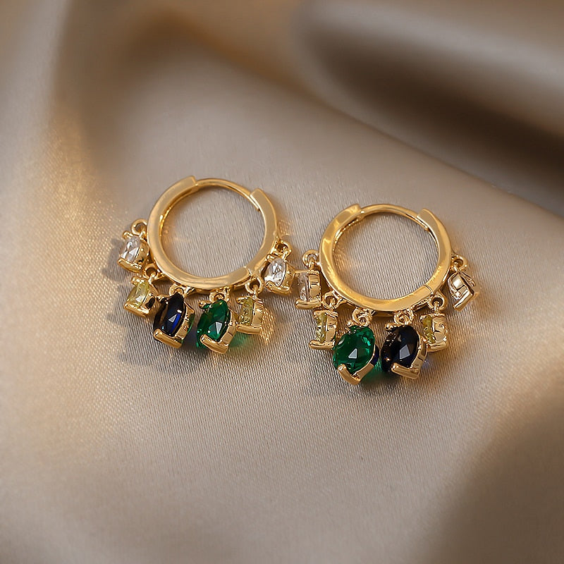 Korea Design Jewelry Color Heart Shaped Zircon Short Tassel Earrings Elegant Women's Wedding Party Accessories
