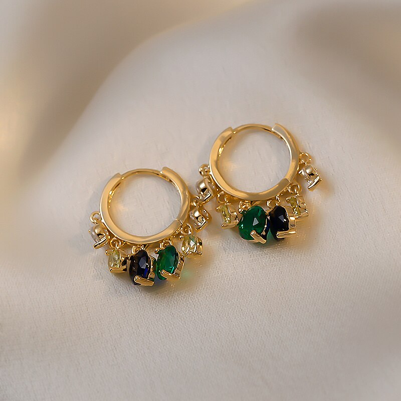 Korea Design Jewelry Color Heart Shaped Zircon Short Tassel Earrings Elegant Women's Wedding Party Accessories