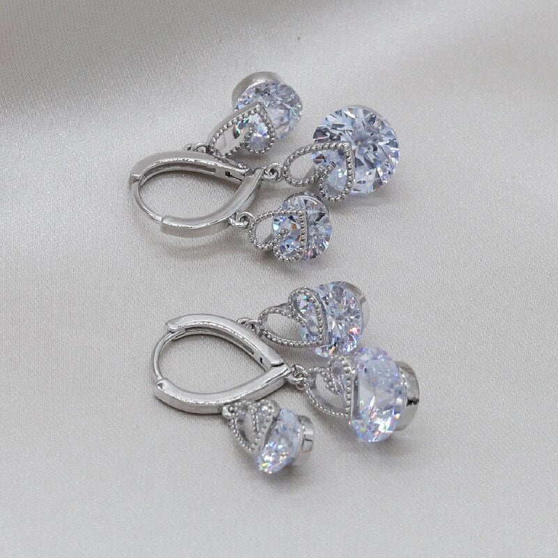 Korea Design Jewelry Color Heart Shaped Zircon Short Tassel Earrings Elegant Women's Wedding Party Accessories