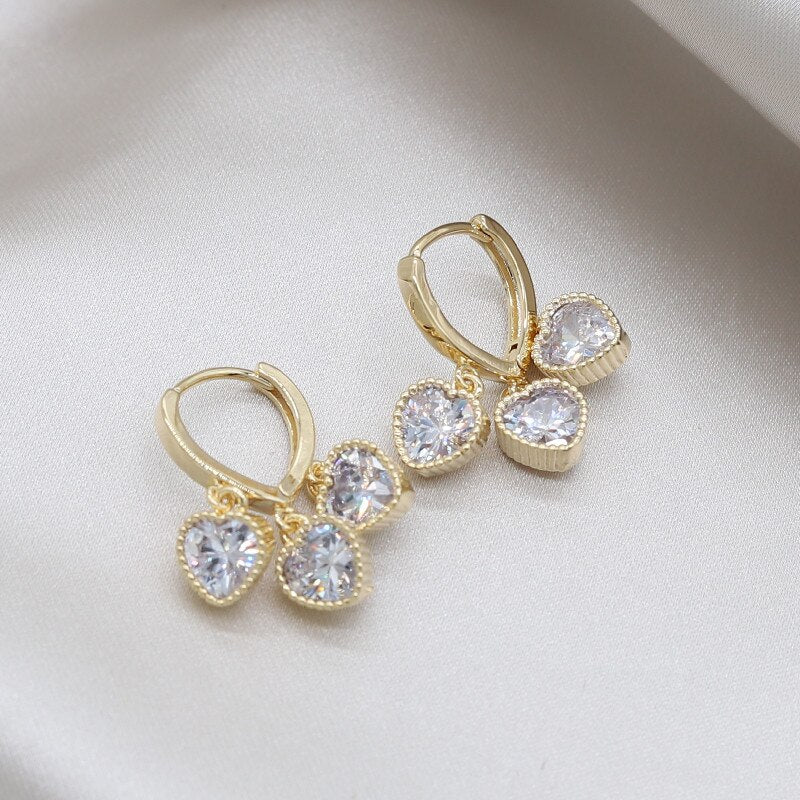 Korea Design Jewelry Color Heart Shaped Zircon Short Tassel Earrings Elegant Women's Wedding Party Accessories