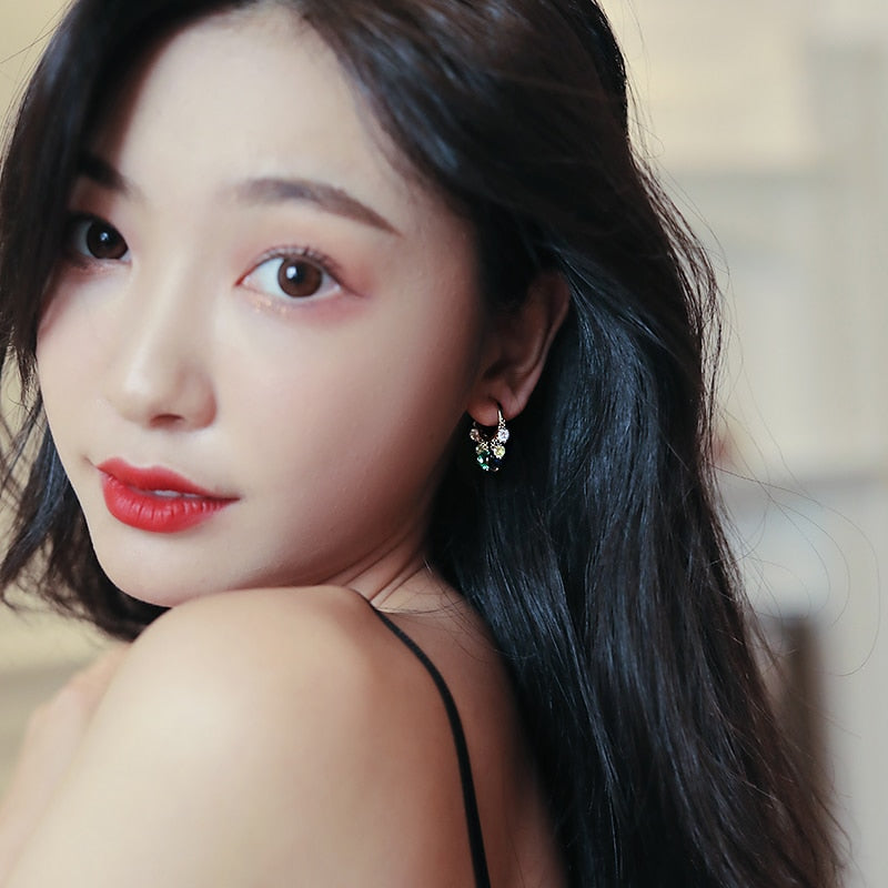Korea Design Jewelry Color Heart Shaped Zircon Short Tassel Earrings Elegant Women's Wedding Party Accessories