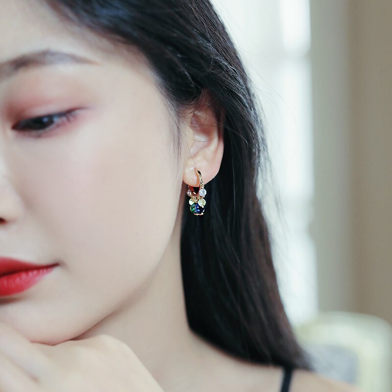 Korea Design Jewelry Color Heart Shaped Zircon Short Tassel Earrings Elegant Women's Wedding Party Accessories