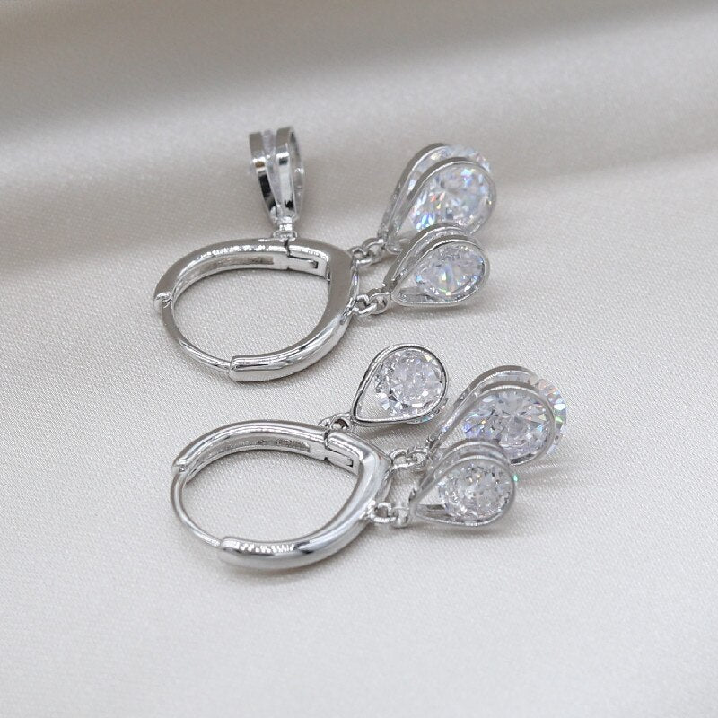 Korea Design Jewelry Color Heart Shaped Zircon Short Tassel Earrings Elegant Women's Wedding Party Accessories