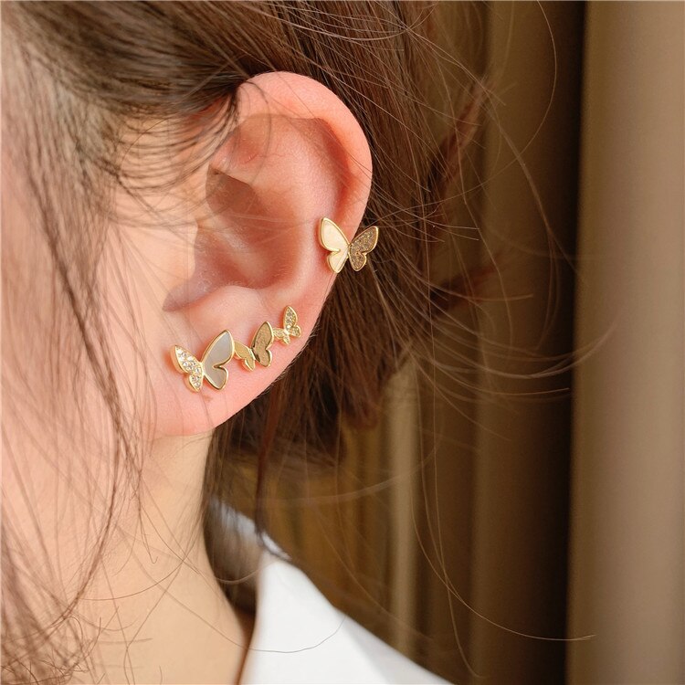 Korea Design Jewelry Copper Inlaid Zircon Acrylic Asymmetric Butterfly Earrings Elegant Women's Daily Earrings