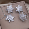 Korea Design Jewelry Copper Set Zircon Black Flower Earrings Necklace Ring Elegant Women's Prom Party Accessories