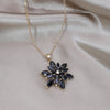 Korea Design Jewelry Copper Set Zircon Black Flower Earrings Necklace Ring Elegant Women's Prom Party Accessories