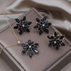 Korea Design Jewelry Copper Set Zircon Black Flower Earrings Necklace Ring Elegant Women's Prom Party Accessories