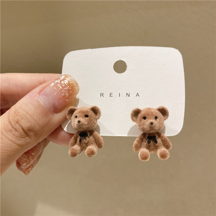 Korea Design Jewelry Cute Brown Plush Bear Earrings Sweet Student Women Gifts Daily Accessories