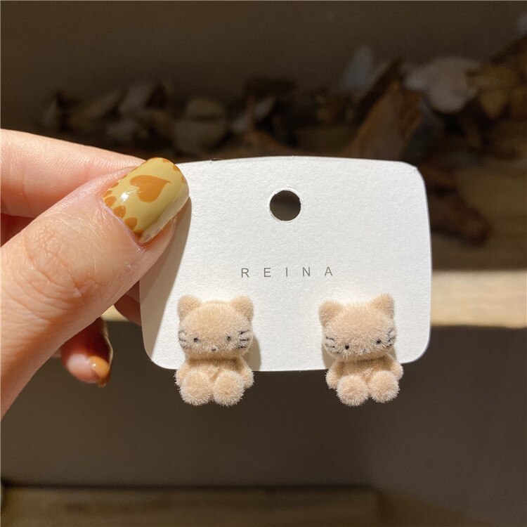 Korea Design Jewelry Cute Plush Kitten Earrings Sweet Girl Christmas Gift Women's Holiday Accessories