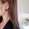 Korea Design Jewelry Delicate Copper Set Zircon Black Green Zircon Earrings Elegant Women's Daily Work Accessories