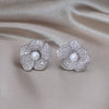 Korea Design Jewelry Delicate Copper Set Zircon Silver Color Flower Pearl Earrings Elegant Women's Party Accessories