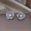 Korea Design Jewelry Delicate Copper Set Zircon Silver Color Flower Pearl Earrings Elegant Women's Party Accessories