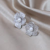 Korea Design Jewelry Delicate Copper Set Zircon Silver Color Flower Pearl Earrings Elegant Women's Party Accessories