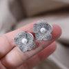 Korea Design Jewelry Delicate Copper Set Zircon Silver Color Flower Pearl Earrings Elegant Women's Party Accessories