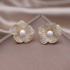 Korea Design Jewelry Delicate Copper Set Zircon Silver Color Flower Pearl Earrings Elegant Women's Party Accessories