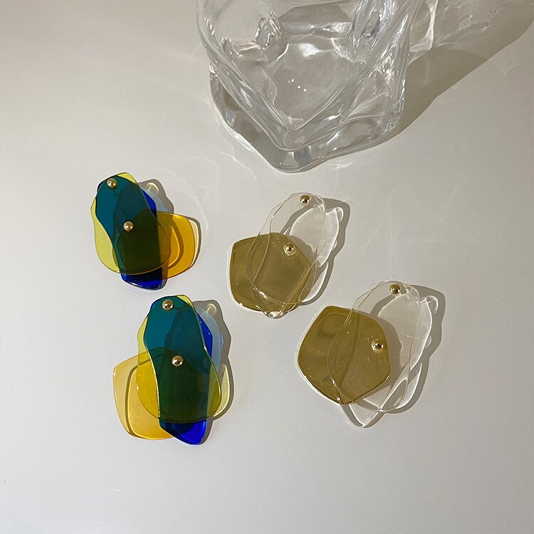 Korea Design Jewelry Exaggerated Multilayer Color Acrylic Irregular Earrings Modern Women's Popular Earrings