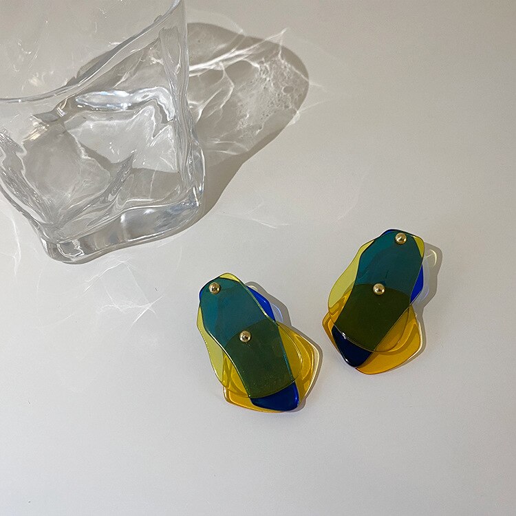 Korea Design Jewelry Exaggerated Multilayer Color Acrylic Irregular Earrings Modern Women's Popular Earrings