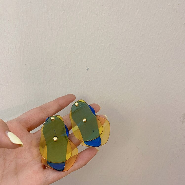 Korea Design Jewelry Exaggerated Multilayer Color Acrylic Irregular Earrings Modern Women's Popular Earrings