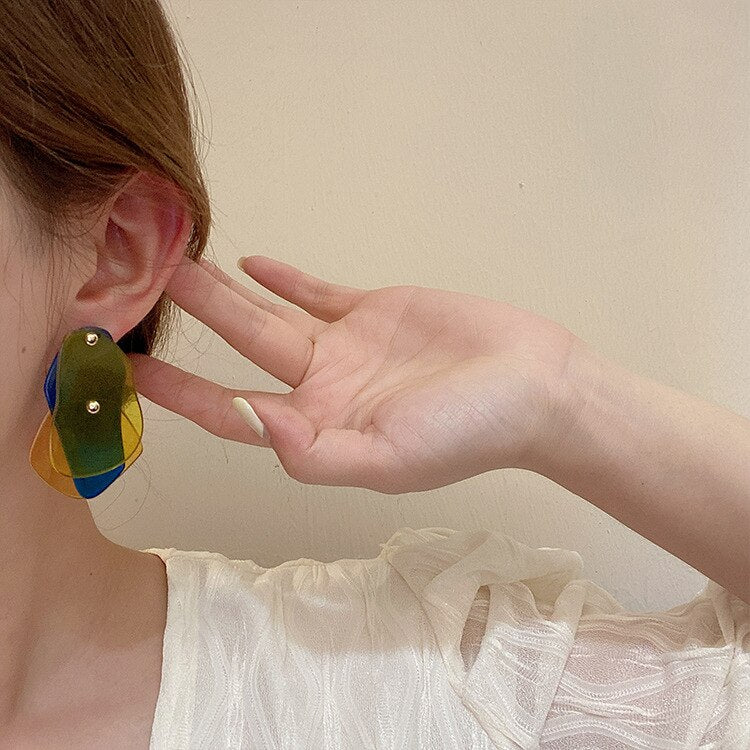 Korea Design Jewelry Exaggerated Multilayer Color Acrylic Irregular Earrings Modern Women's Popular Earrings