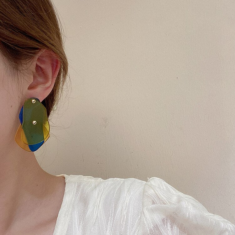 Korea Design Jewelry Exaggerated Multilayer Color Acrylic Irregular Earrings Modern Women's Popular Earrings