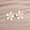 Korea Design Jewelry Exaggerated White Acrylic Zircon Flower Earrings Elegant Women's Wedding Party Earrings
