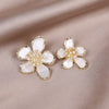 Korea Design Jewelry Exaggerated White Acrylic Zircon Flower Earrings Elegant Women's Wedding Party Earrings