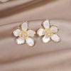 Korea Design Jewelry Exaggerated White Acrylic Zircon Flower Earrings Elegant Women's Wedding Party Earrings