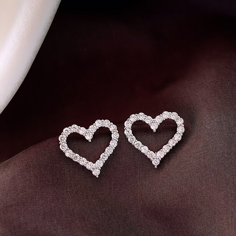 Korea Design Jewelry Exquisite Copper Inlaid Zircon Heart Earrings Simple and Elegant Women's Daily Work Accessories