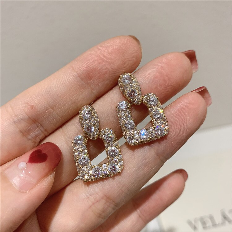 Korea Design Jewelry Exquisite Copper Inlaid Zircon Square Earrings Elegant Women's Wedding Accessories