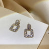 Korea Design Jewelry Exquisite Copper Inlaid Zircon Square Earrings Elegant Women's Wedding Accessories