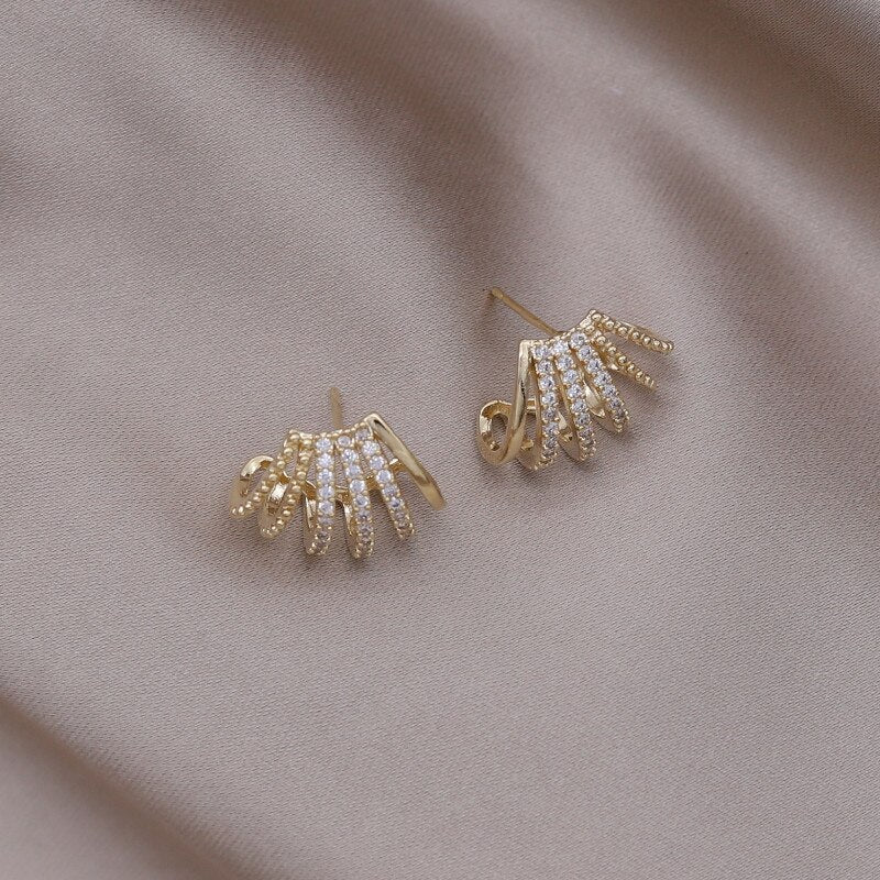 Korea Design Jewelry Exquisite Copper Set Zircon Claw Scallop Earrings Elegant Women's Daily Work Accessories