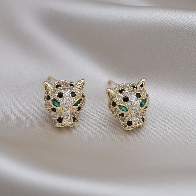 Korea Design Jewelry Exquisite Copper Set Zircon Colorful Animal Leopard Earrings  Women's Gala Party earrings