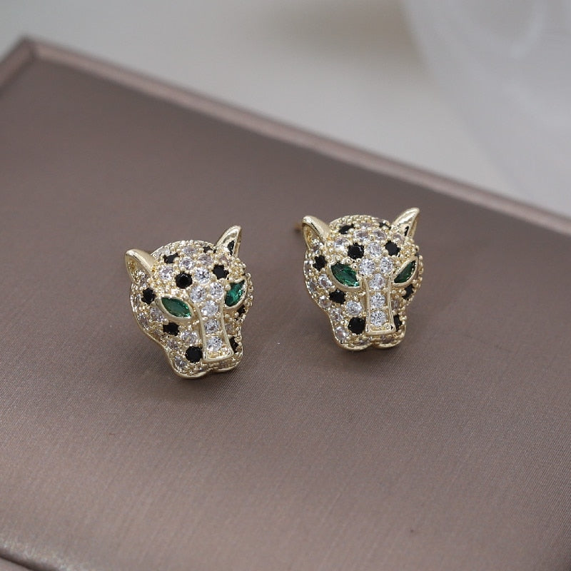 Korea Design Jewelry Exquisite Copper Set Zircon Colorful Animal Leopard Earrings  Women's Gala Party earrings