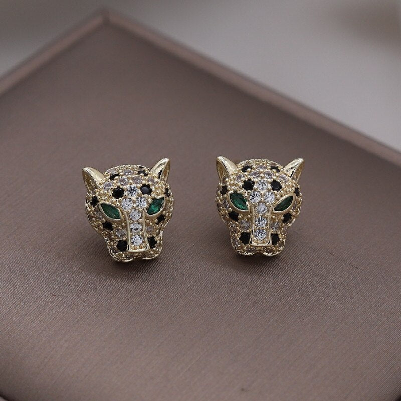 Korea Design Jewelry Exquisite Copper Set Zircon Colorful Animal Leopard Earrings  Women's Gala Party earrings
