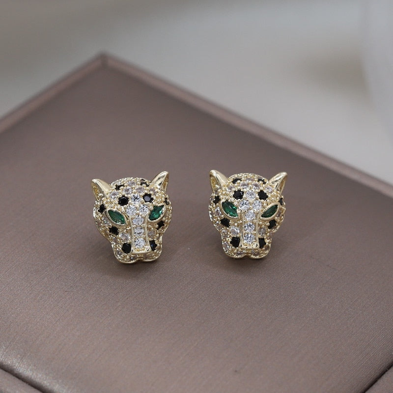 Korea Design Jewelry Exquisite Copper Set Zircon Colorful Animal Leopard Earrings  Women's Gala Party earrings