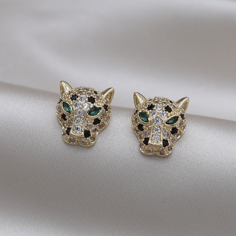 Korea Design Jewelry Exquisite Copper Set Zircon Colorful Animal Leopard Earrings  Women's Gala Party earrings