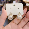 Korea Design Jewelry Exquisite Copper Set Zircon Crystal Pearl Earrings Elegant Women's Daily Work Accessories