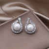 Korea Design Jewelry Exquisite Copper Set Zircon Crystal Pearl Earrings Elegant Women's Daily Work Accessories
