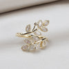 Korea Design Jewelry Exquisite Copper Set Zircon Green Crystal Leaf Ring Elegant Women Prom Party Open Ring