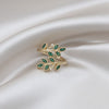 Korea Design Jewelry Exquisite Copper Set Zircon Green Crystal Leaf Ring Elegant Women Prom Party Open Ring