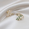 Korea Design Jewelry Exquisite Copper Set Zircon Green Crystal Leaf Ring Elegant Women Prom Party Open Ring