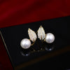 Korea Design Jewelry Exquisite Copper Set Zircon Leaf Pearl Earrings Elegant Women's Daily Work Accessories