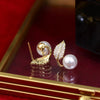 Korea Design Jewelry Exquisite Copper Set Zircon Leaf Pearl Earrings Elegant Women's Daily Work Accessories
