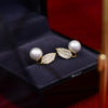 Korea Design Jewelry Exquisite Copper Set Zircon Leaf Pearl Earrings Elegant Women's Daily Work Accessories