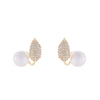 Korea Design Jewelry Exquisite Copper Set Zircon Leaf Pearl Earrings Elegant Women's Daily Work Accessories