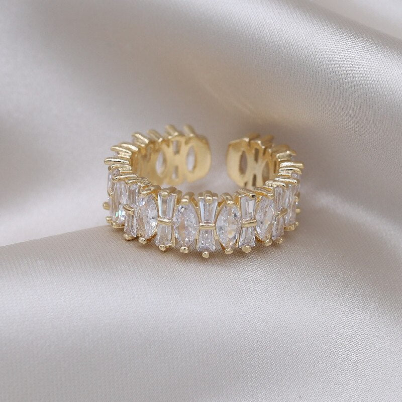 Korea Design Jewelry Exquisite  Full Zircon Geometric Water Drop Ring Elegant Women Wedding Party Opening Ring