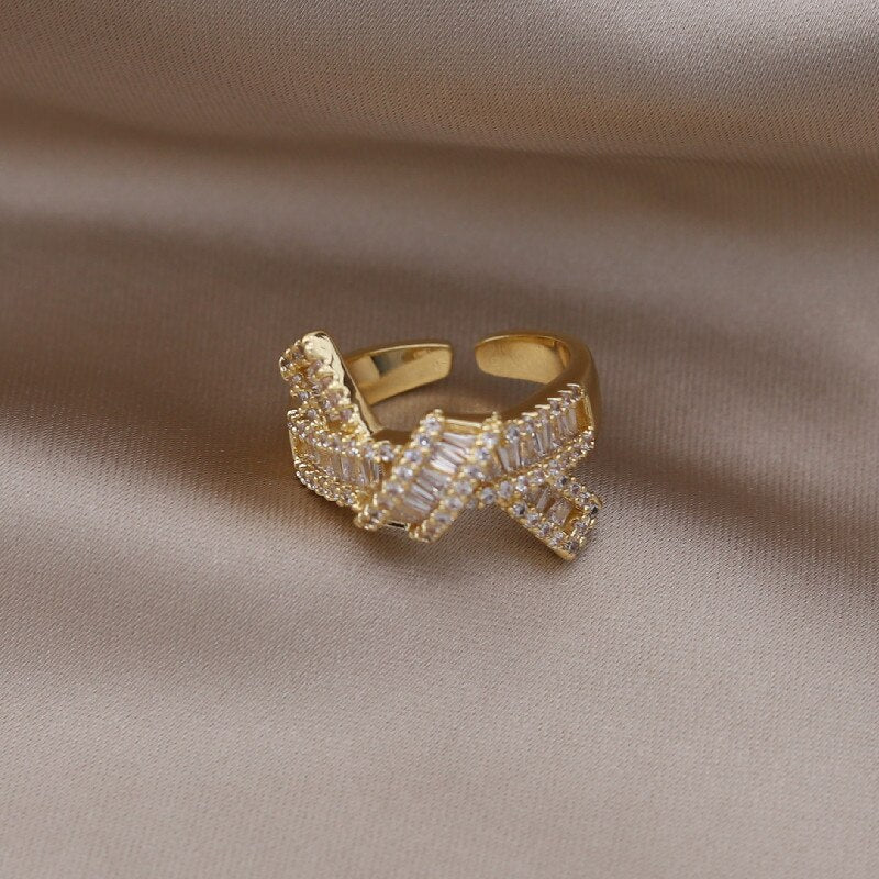 Korea Design Jewelry Exquisite  Zircon Cross Rings Elegant Women Prom Party Opening Adjustable Accessories